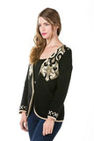 HIH-1905 Women's Black Scroll Black/Gold Cardigan with Button Closure