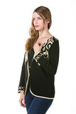 HIH-1905 Women's Black Scroll Black/Gold Cardigan with Button Closure