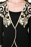 HIH-1905 Women's Black Scroll Black/Gold Cardigan with Button Closure