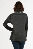 HKE-1421 Women's Black/White Patchwork Abstract Print Zip-Up Jacket