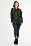 HKE-1421 Women's Black/White Patchwork Abstract Print Zip-Up Jacket