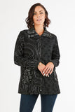 HKE-1421 Women's Black/White Patchwork Abstract Print Zip-Up Jacket