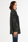 HKE-1421 Women's Black/White Patchwork Abstract Print Zip-Up Jacket