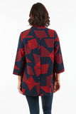HL-3537 Women's Geometric Navy/Red 3/4 Sleeves Button-Down Top Jacket