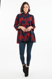 HL-3537 Women's Geometric Navy/Red 3/4 Sleeves Button-Down Top Jacket