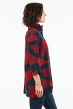HL-3537 Women's Geometric Navy/Red 3/4 Sleeves Button-Down Top Jacket