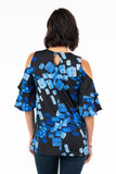 HME-4618 Women's  Cold Shoulder Solid Color Blouse Top with Bell Sleeves