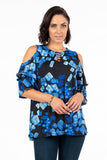 HME-4618 Women's  Cold Shoulder Solid Color Blouse Top with Bell Sleeves