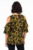 HME-4618 Women's  Cold Shoulder Solid Color Blouse Top with Bell Sleeves