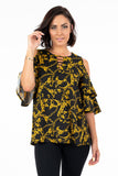 HME-4618 Women's  Cold Shoulder Solid Color Blouse Top with Bell Sleeves