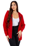 HMT-18810 Women's Fuzzy  Print Hooded Cardigan with Pockets
