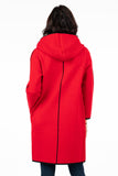 HMT-120 Women's Red Heavy Knit Hooded Cardigan with Pockets