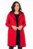 HMT-120 Women's Red Heavy Knit Hooded Cardigan with Pockets