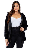 HMT-18810 Women's Fuzzy  Print Hooded Cardigan with Pockets
