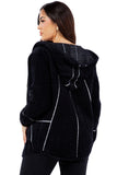 HMT-18810 Women's Fuzzy  Print Hooded Cardigan with Pockets