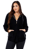 HMT-18810 Women's Fuzzy  Print Hooded Cardigan with Pockets