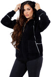 HMT-18810 Women's Fuzzy  Print Hooded Cardigan with Pockets