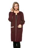 HMT-3482 Women's Knit Color-Block Long Cardigan with Pockets
