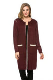 HMT-3482 Women's Knit Color-Block Long Cardigan with Pockets