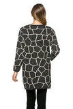 HMT-3975 Women's Charcoal Geometric Print Open Front Cardigan with Pockets