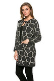 HMT-3975 Women's Charcoal Geometric Print Open Front Cardigan with Pockets