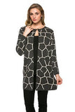 HMT-3975 Women's Charcoal Geometric Print Open Front Cardigan with Pockets