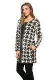 HMT-3977 Women's Charcoal Houndstood Print Knit  Crew Neck Cardigan