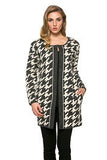 HMT-3977 Women's Charcoal Houndstood Print Knit  Crew Neck Cardigan