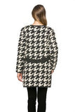 HMT-3977 Women's Charcoal Houndstood Print Knit  Crew Neck Cardigan