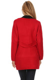 HMT-4007 Women's Color-Block Thick Knit Cardigan with Pockets
