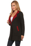 HMT-4007 Women's Color-Block Thick Knit Cardigan with Pockets