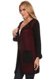 HMT-4008 Women's Color-Block Fuzzy Cardigan with Pockets