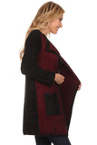 HMT-4008 Women's Color-Block Fuzzy Cardigan with Pockets