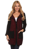 HMT-4008 Women's Color-Block Fuzzy Cardigan with Pockets