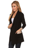 HMT-4013 Women's Knit Color-Block Drapped Neck Cardigan with Pockets