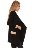 HMT-4013 Women's Knit Color-Block Drapped Neck Cardigan with Pockets
