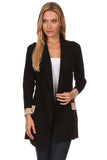 HMT-4013 Women's Knit Color-Block Drapped Neck Cardigan with Pockets