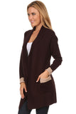 HMT-4013 Women's Knit Color-Block Drapped Neck Cardigan with Pockets