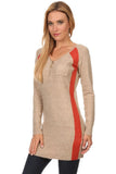 HMT-4014 Women's Knit Color-Block Fitted Tunic Sweater