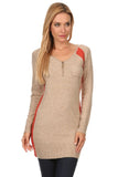 HMT-4014 Women's Knit Color-Block Fitted Tunic Sweater
