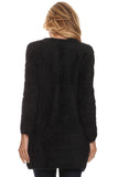 HMT-4016 Women's Fluffy Knit Striped Open Front Cardigan