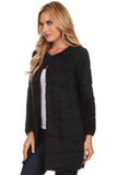 HMT-4016 Women's Fluffy Knit Striped Open Front Cardigan