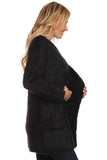 HMT-4016 Women's Fluffy Knit Striped Open Front Cardigan