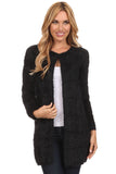 HMT-4016 Women's Fluffy Knit Striped Open Front Cardigan