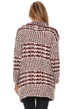 HMT-4017 Women's Fuzzy White/Burgundy Cardigan with Pockets