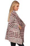 HMT-4017 Women's Fuzzy White/Burgundy Cardigan with Pockets