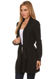 HMT-4022 Women's Knit Open Front Cardigan with Tie Belt
