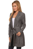 HMT-4022 Women's Knit Open Front Cardigan with Tie Belt