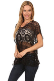 HMT-4031 Women's Black Crochet Oversized Tunic/Top (One Size)