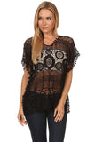 HMT-4031 Women's Black Crochet Oversized Tunic/Top (One Size)